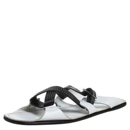 Versace White Leather Crossover Slide Sandals Size 43 - Versace - Modalova