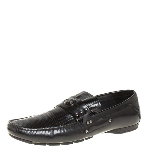 Versace Black Leather Medusa Detail Slip On Loafers Size 43 - Versace - Modalova