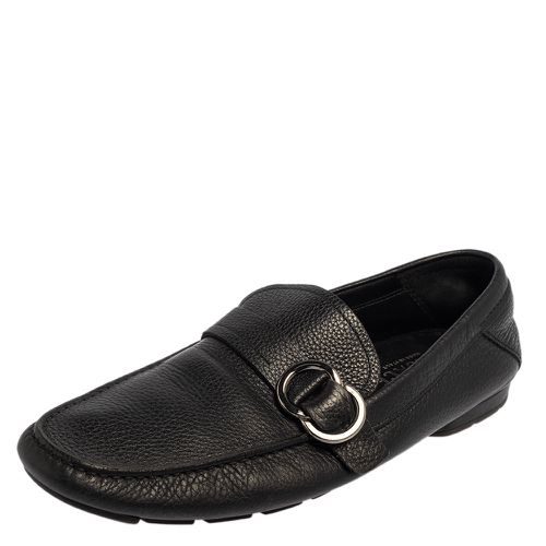 Versace Black Leather Slip On Loafers Size 43.5 - Versace - Modalova