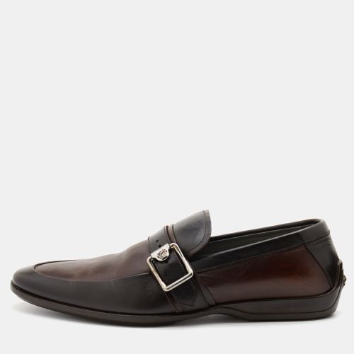 Versace Brown Two Tone Leather Buckle Detail Slip On Loafers Size 41 - Versace - Modalova