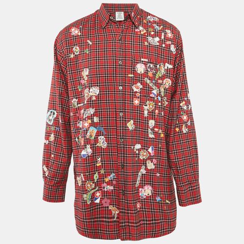 Vetements Red Plaid Sticker Print Chemises Oversized Shirt XS - Vetements - Modalova