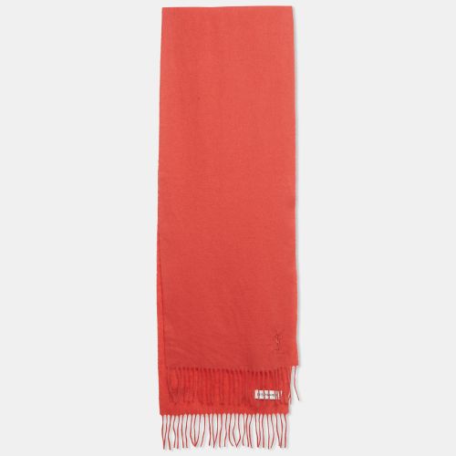 Yves Saint Laurent Peach Red Wool Fringed Muffler - Yves Saint Laurent - Modalova