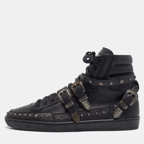 Yves Saint Laurent Black Leather Studded Buckle Detail High Top Sneakers Size 43 - Yves Saint Laurent - Modalova