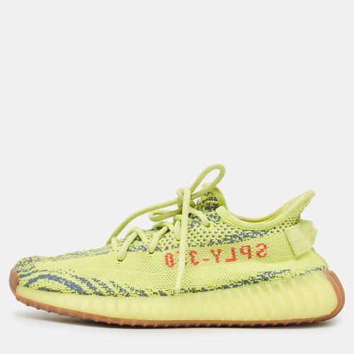 Yeezy x Adidas Neon Yellow/Blue Knit Fabric Boost 350 V2 Semi Frozen Yellow Sneakers Size 39 1/3 - Yeezy x Adidas - Modalova