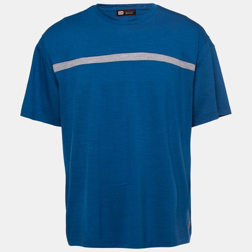 Z Zegna Techmerino Blue Wool Stripe Paneled Crew Neck T-Shirt L - Z Zegna - Modalova