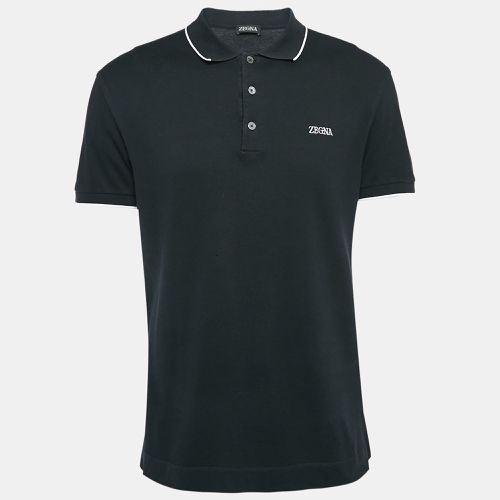 Z Zegna Black Logo Embroidered Cotton Knit Polo L - Z Zegna - Modalova