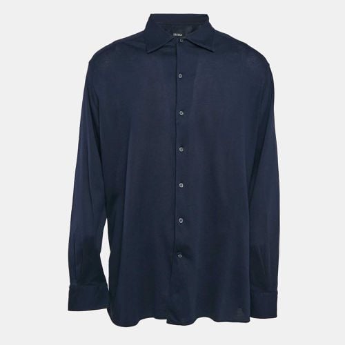 Z Zegna Navy Blue Textured Cotton Long Sleeve Shirt XXL - Z Zegna - Modalova