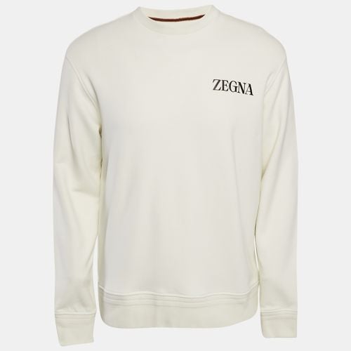 Zegna Off-White Logo Print Cotton Knit Jumper M - Z Zegna - Modalova