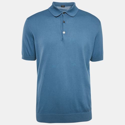 Z Zegna Blue Cotton Half Sleeve Polo T-Shirt L - Z Zegna - Modalova