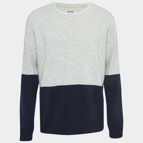 Zadig & Voltaire Grey/Navy Blue Wool Round Neck Rod Jumper XL - Zadig & Voltaire - Modalova