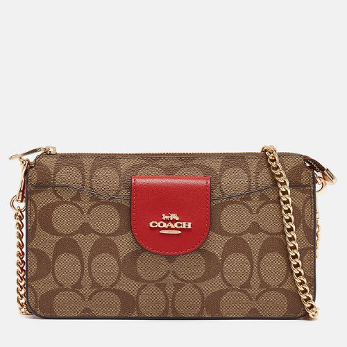 Coach Beige/Red Signature Coated Canvas and Leather Poppy Crossbody Clutch Bag - Coach - Modalova