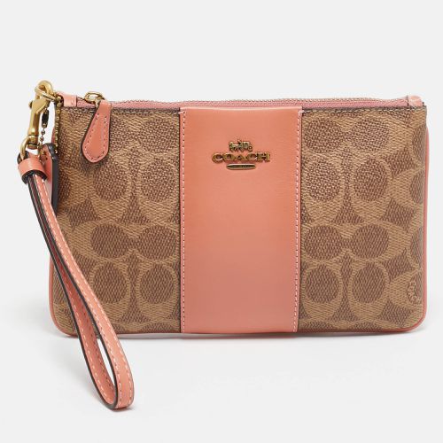 Coach Beige/Peach Signature Coated Canvas and Leather Zip Wristlet Pouch - Coach - Modalova