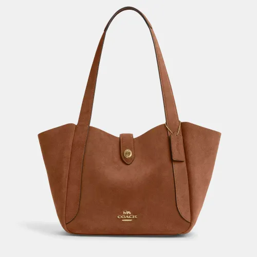 Coach Hadley Turnlock Tan Suede Tote Bag - Coach - Modalova