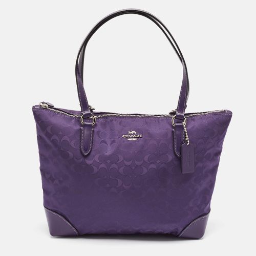 Coach Purple Signature Nylon and Leather Zip Top Tote - Coach - Modalova