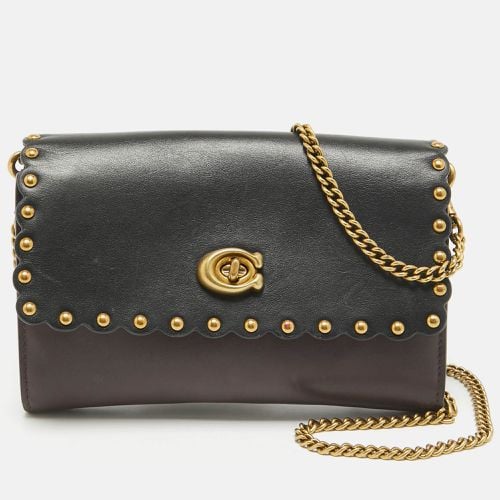 Coach Black/Burgundy Leather Scallop Studded Marlow Crossbody Bag - Coach - Modalova