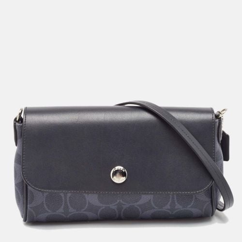 Coach Navy Blue Signature Coated Canvas and Leather Reversible Flap Crossbody Bag - Coach - Modalova