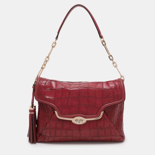 Coach Burgundy Croc Embossed Leather Shoulder Bag - Coach - Modalova