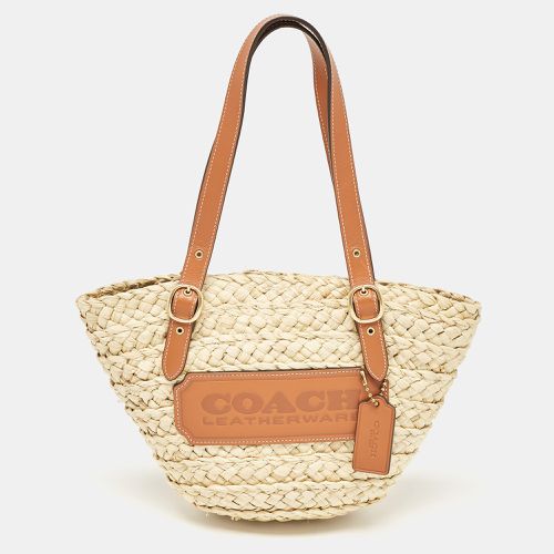 Coach Beige/Brown Raffia and Leather Structured 16 Tote - Coach - Modalova