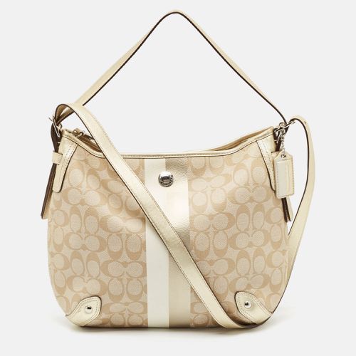 Coach Gold/Beige Signature Coated Canvas and Leather Chelsea Heritage Stripe Hobo - Coach - Modalova