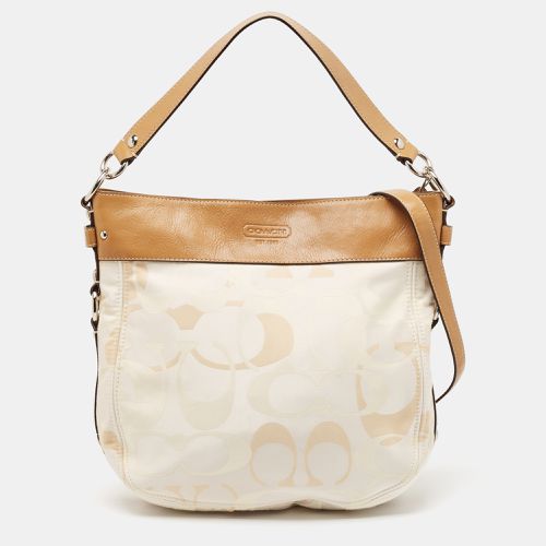 Beige Op Art Signature Fabric and Leather Zoe Hobo - Coach - Modalova