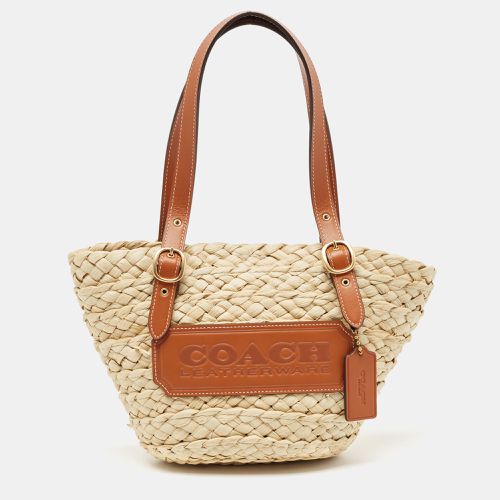 Brown Straw and Leather Structured 16 Tote - Coach - Modalova