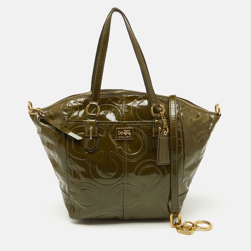 Coach Olive Green Op Art Embossed Patent Leather Madison Satchel - Coach - Modalova