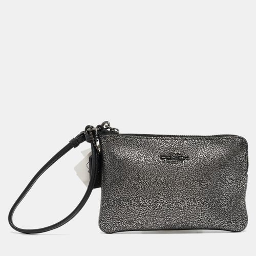 Coach Metallic Black Leather Zip Wristlet Clutch - Coach - Modalova