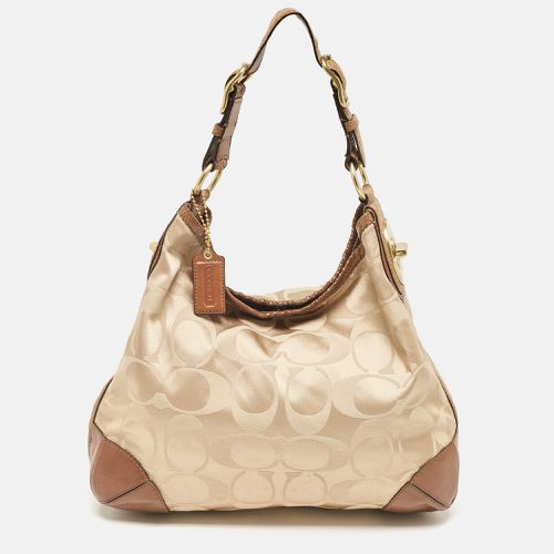 Beige Signature Fabric and Snakeskin Effect Peyton Hobo - Coach - Modalova