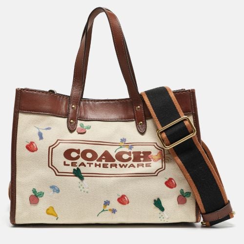 Beige/Cream Canvas and Leather Garden Embroidery Field 30 Tote - Coach - Modalova