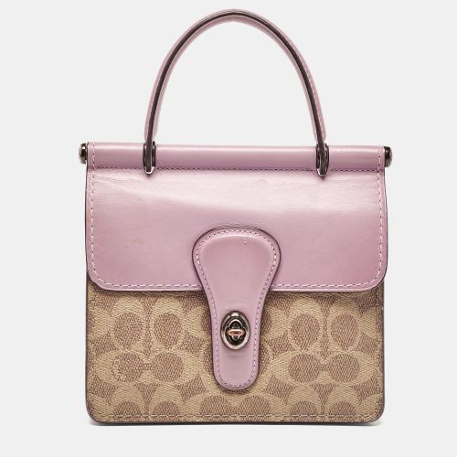 Beige Signature Coated Canvas and Leather Willis Top Handle Bag - Coach - Modalova