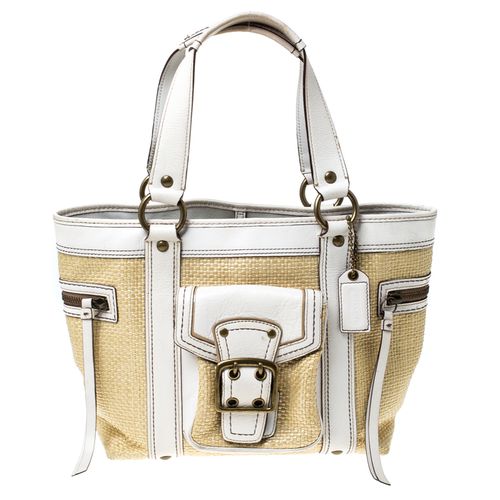 Coach Beige/White Straw and Leather Tote - Coach - Modalova