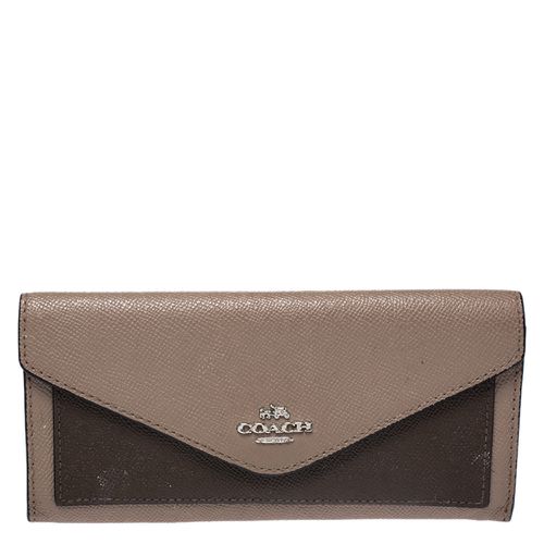 Coach Beige/Olive Green Leather Colorblock Continental Wallet - Coach - Modalova