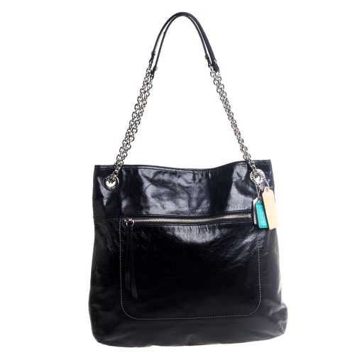 Coach Black Crackled Leather Chain Tote - Coach - Modalova