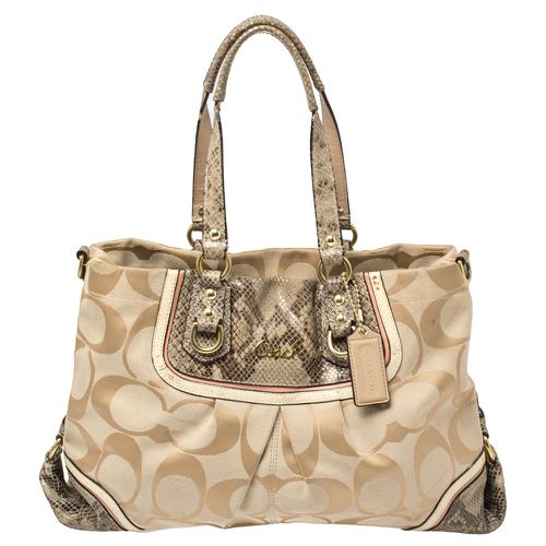 Coach Beige Signature Canvas And Python Embossed Leather Ashley Tote - Coach - Modalova