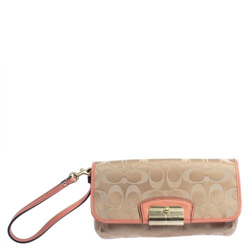 Orange Signature Canvas and Leather Wristlet Clutch - Coach - Modalova