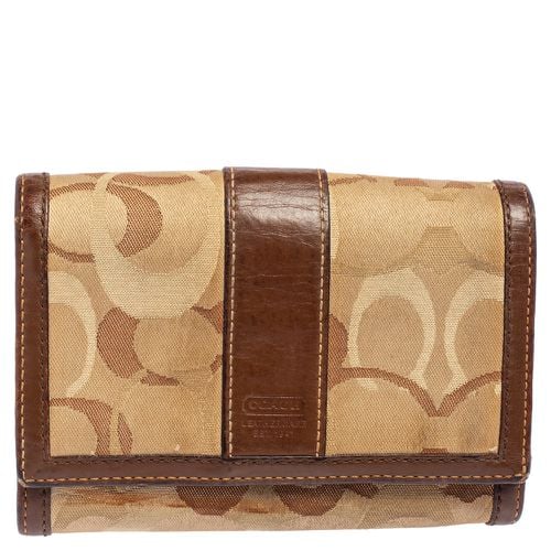 Coach Beige/Brown Signature Canvas and Leather Compact Wallet - Coach - Modalova