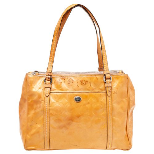 Coach Tan Patent Leather Peyton Op Art Double Zip Satchel - Coach - Modalova