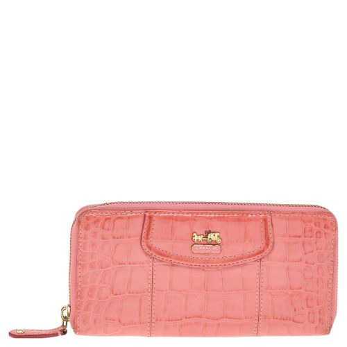 Coach Coral Pink Croc Embossed Leather Zip Around Wallet - Coach - Modalova