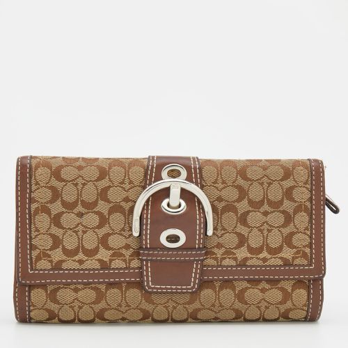 Coach Beige/Brown Signature Canvas and Leather Buckle Detail Continental Wallet - Coach - Modalova