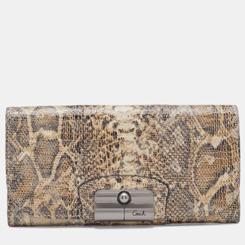 Coach Brown/Beige Python Embossed Leather Flap Continental Wallet - Coach - Modalova