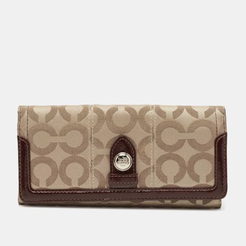 Coach Beige/Brown Signature Canvas and Patent Leather Flap Continental Wallet - Coach - Modalova