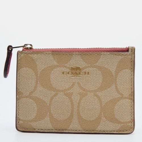 Coach Beige/Pink Signature Coated Canvas and Leather Zip Card Holder - Coach - Modalova