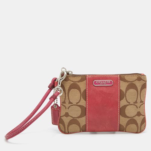 Coach Beige/Pink Signature Canvas and Leather Wristlet Pouch - Coach - Modalova