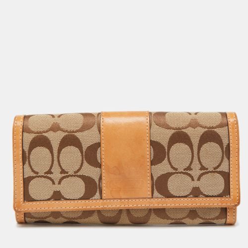 Coach Natural/Beige Signature Canvas and Leather Flap Continental Wallet - Coach - Modalova