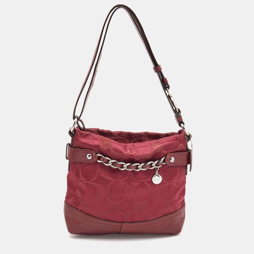 Coach Burgundy Signature Satin and Leather Chain Detail Hobo - Coach - Modalova