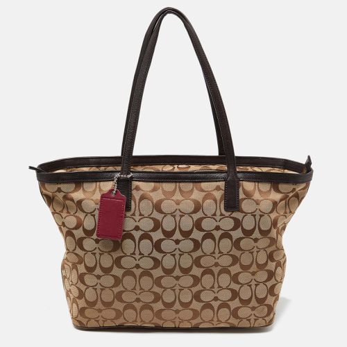 Coach Beige/Brown Signature Canvas and Leather Shopper Tote - Coach - Modalova