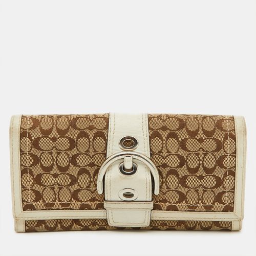 Coach Beige/White Signature Canvas and Leather Buckle Detail Continental Wallet - Coach - Modalova