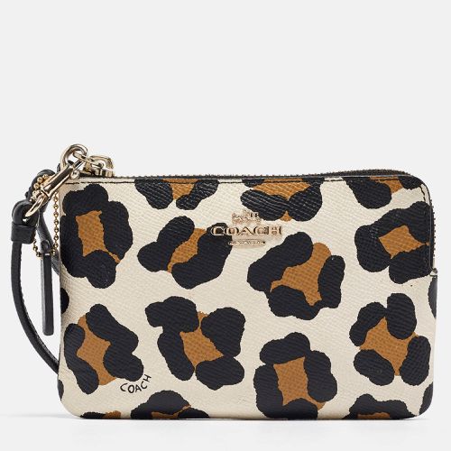 Coach Black/Brown Leopard Print Leather Zip Wristlet Pouch - Coach - Modalova