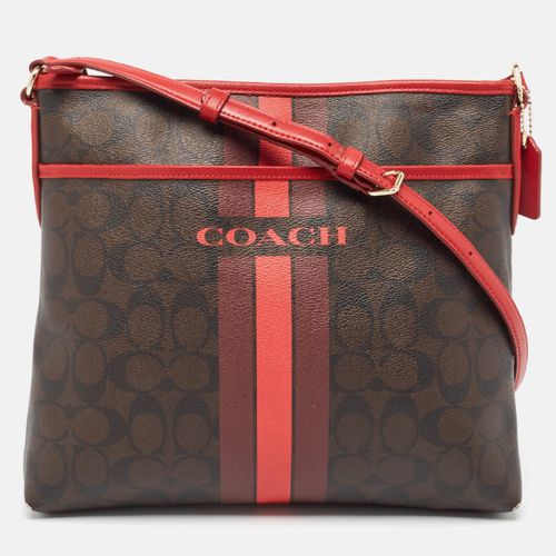 Coach Dark Brown/Red Signature Coated Canvas Varsity Striped File Crossbody Bag - Coach - Modalova