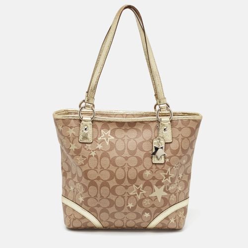 Gold Signature Coated Canvas and Leather Heritage Star Tote - Coach - Modalova